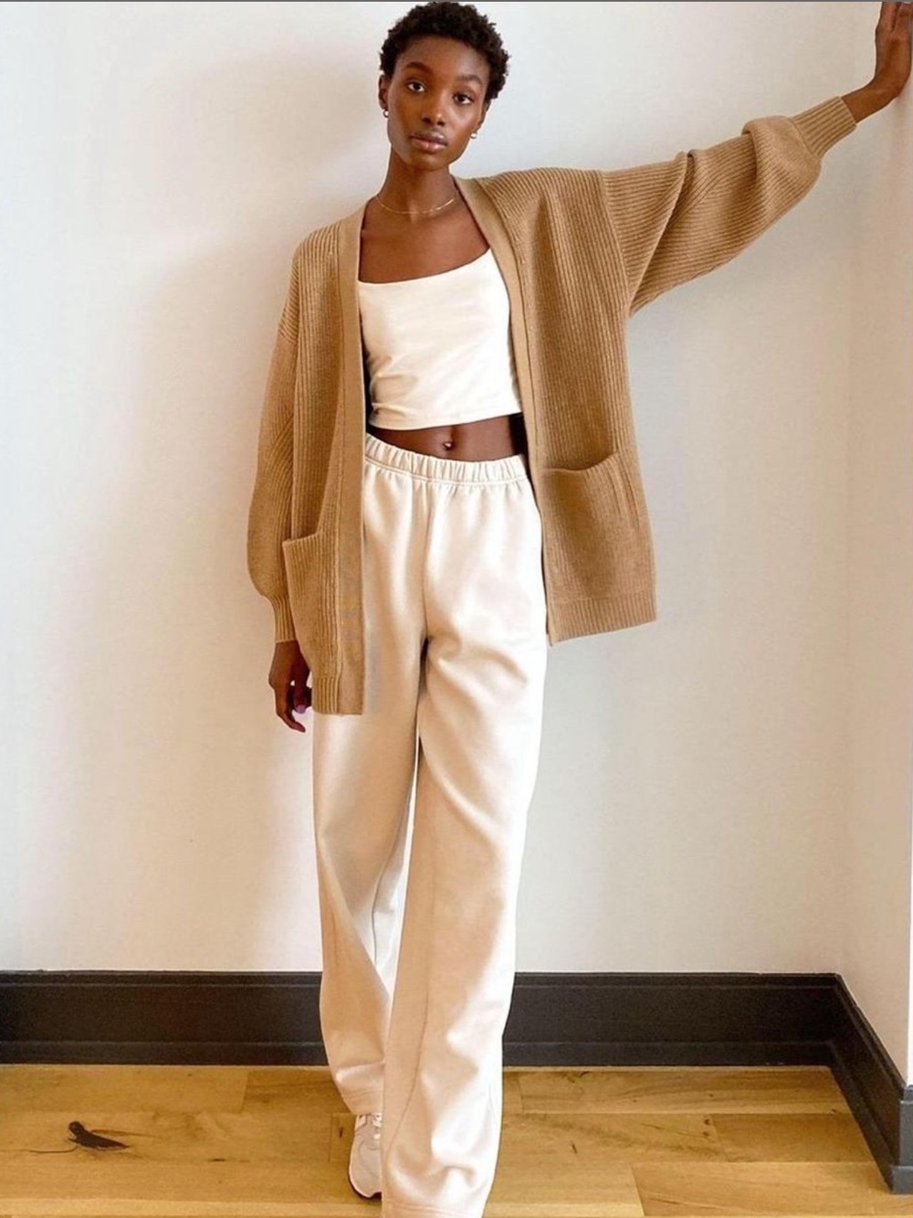 ARITZIA Wilfred Free Unwind Rourke Cardigan Merino Wool Open Front Tan Small